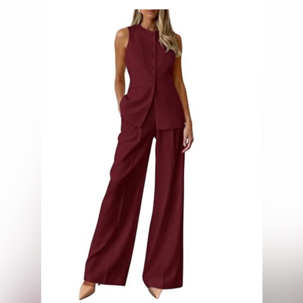Women's 2 Piece Sets Summer Sleeveless Blazer Vest Pants Suit